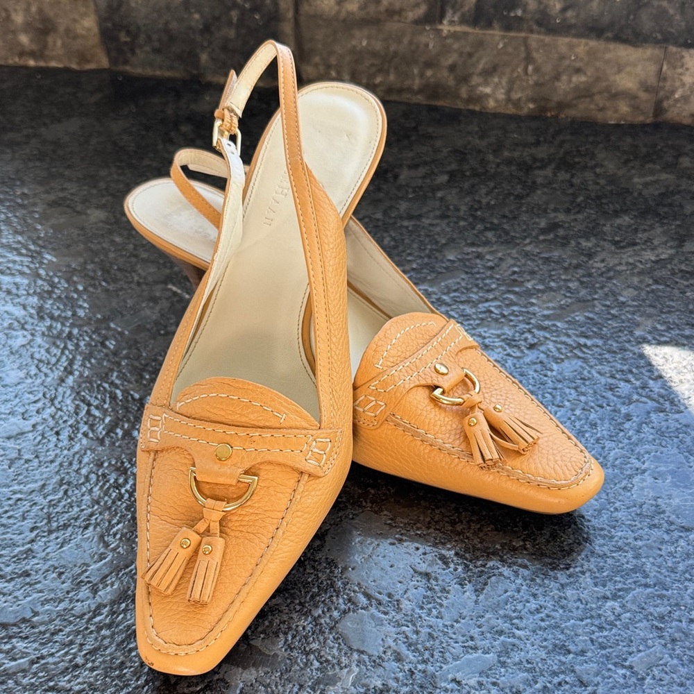 Cole Han Tan Leather Slingbacks Tassell Loafer Size 8